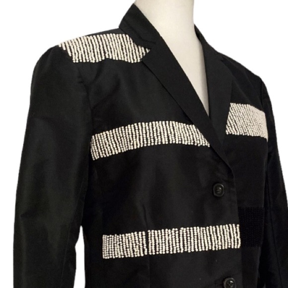 Maiyet Collective Embroidered Blazer Jacket Silk Detailing Black & White - Picture 6 of 9